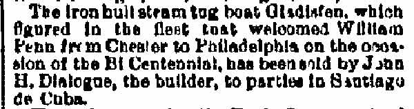 Philadelphia Inquirer, May 1, 1883 — Gladiston sold