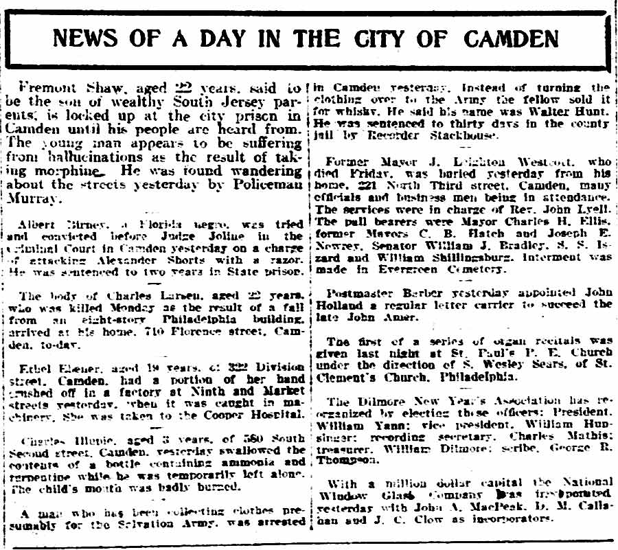 Philadelphia Inquirer, January 17, 1906 — News of a Day in the City of Camden