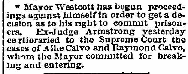 Philadelphia Inquirer, June 1, 1892 — Mayor Westcott proceeds against himself to get a decision on his right to commit prisoners