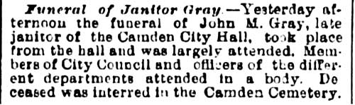 Philadelphia Inquirer, September 20, 1880 — Funeral of Janitor Gray