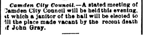 Philadelphia Inquirer, September 30, 1880 — Camden City Council — janitor vacancy
