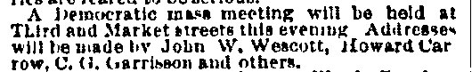 Philadelphia Inquirer October 14, 1884 — Howard Carrow, Charles G. Garrison, John W. Wescott