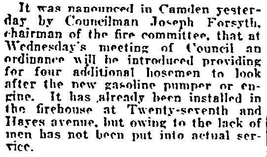 Forsyth to introduce gasoline pumper ordinance, Philadelphia Inquirer, November 26, 1922