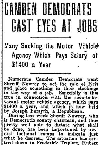 Camden Democrats Cast Eyes at Jobs, Philadelphia Inquirer, December 23, 1912, panel 1