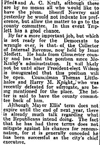 Camden Democrats Cast Eyes at Jobs, Philadelphia Inquirer, December 23, 1912, panel 2