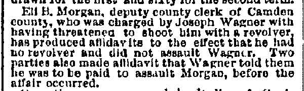 Philadelphia Inquirer clipping dated September 17, 1884, reporting on the perjury charge against Joseph Wagner of Camden