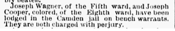 Philadelphia Inquirer clipping dated November 21, 1884, related to Joseph Wagner of Camden
