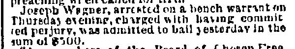 Philadelphia Inquirer clipping dated November 22, 1884, related to Joseph Wagner of Camden