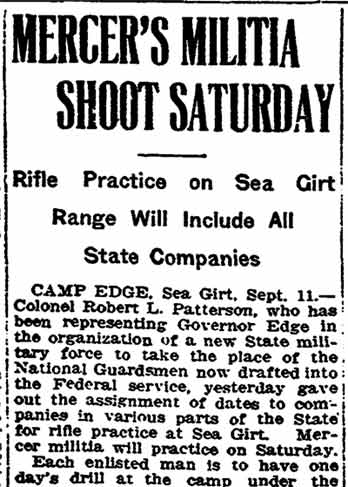 Philadelphia Inquirer, September 11, 1917 — Mercer's Militia Shoot Saturday (column 1)