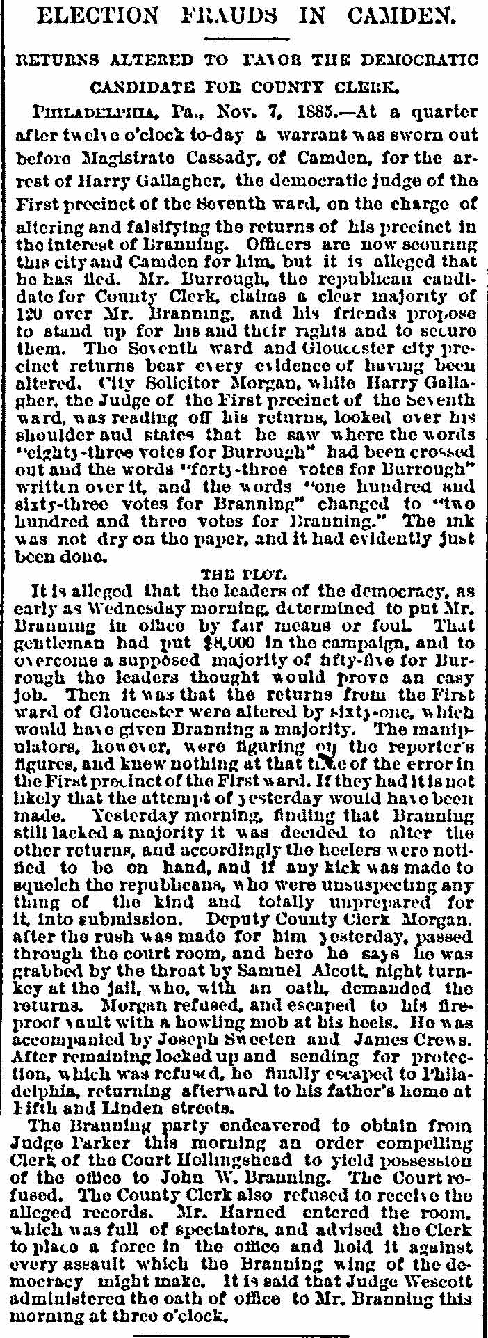 Philadelphia Inquirer, November 8, 1885