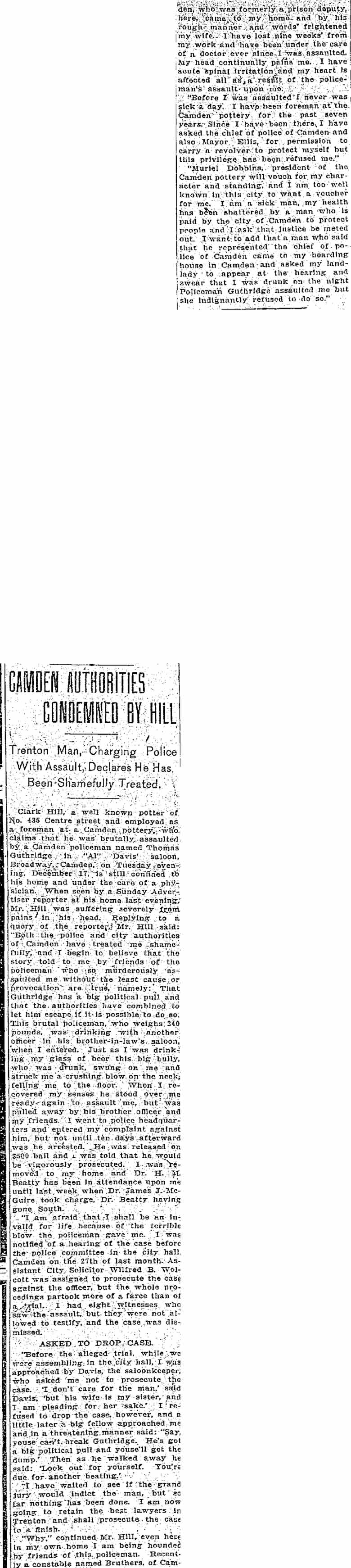 Trenton Evening Times, February 16, 1908 — Camden Authorities Condemned by Hill