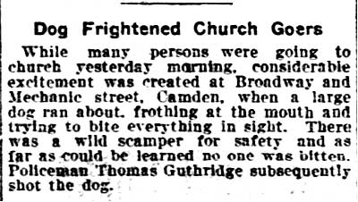 Philadelphia Inquirer, June 25, 1906 — Dog Frightened Church Goers