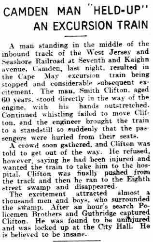 Philadelphia Inquirer, July 25, 1904 — Camden Man Held-Up an Excursion Train