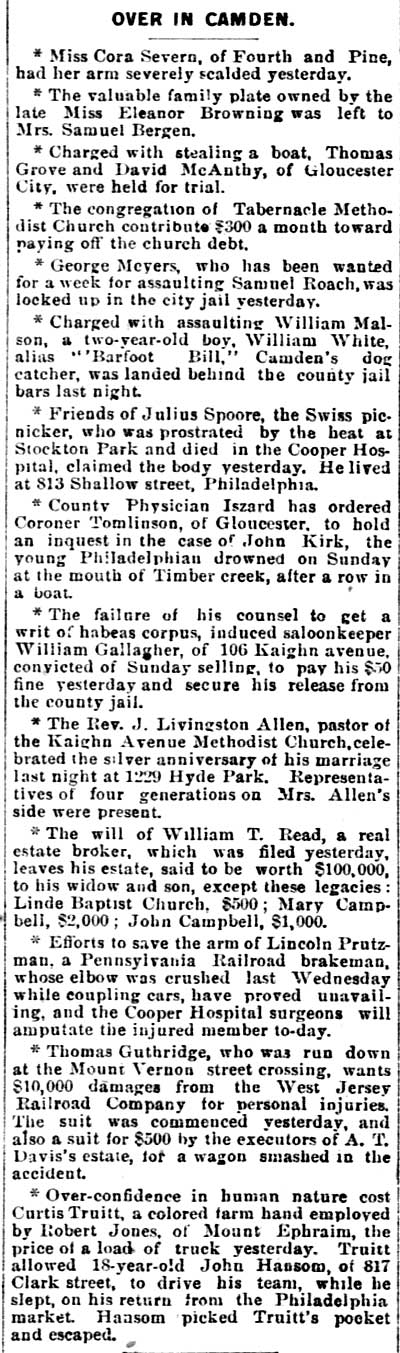 Philadelphia Inquirer, August 12, 1891 — Over in Camden
