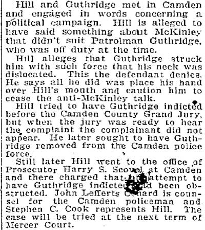 Trenton Evening Times, November 8, 1909 — Sues Policeman for Big Damages, part 2
