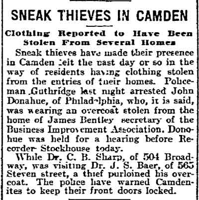 Philadelphia Inquirer, November 28, 1910 — Sneak Thieves in Camden