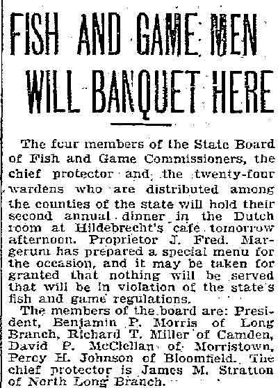 Trenton Evening Times January 16, 1905 — Fish and Game Men Will Banquet Here, page 1