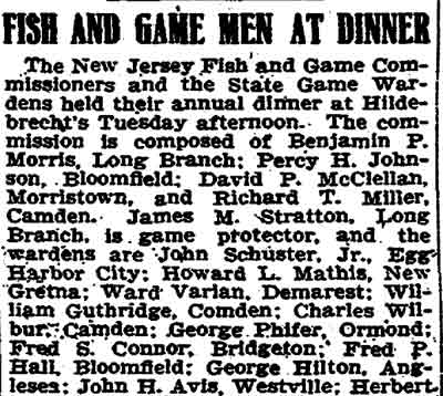 Trenton Evening Times November 18, 1906 — Fish and Game Men at Dinner, page 1