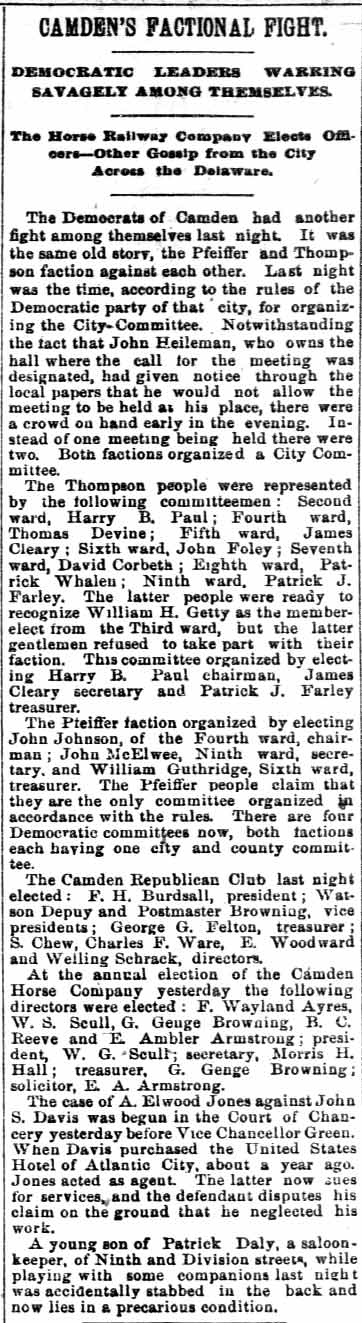 Philadelphia Inquirer, January 20, 1891 — Camden's Factional Fight
