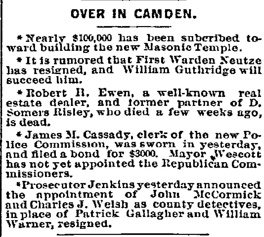 Philadelphia Inquirer March 19, 1892 — Over in Camden