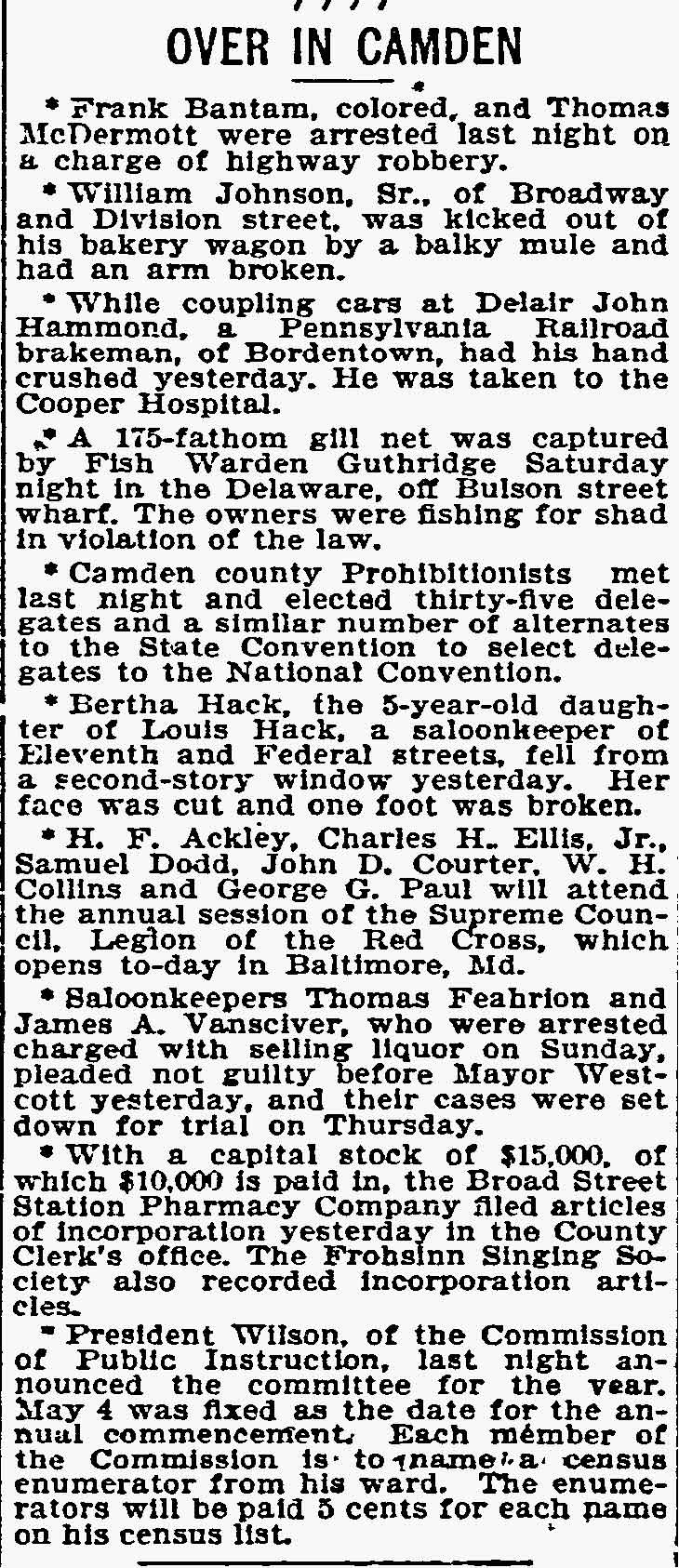 Philadelphia Inquirer April 28, 1896 — Over in Camden