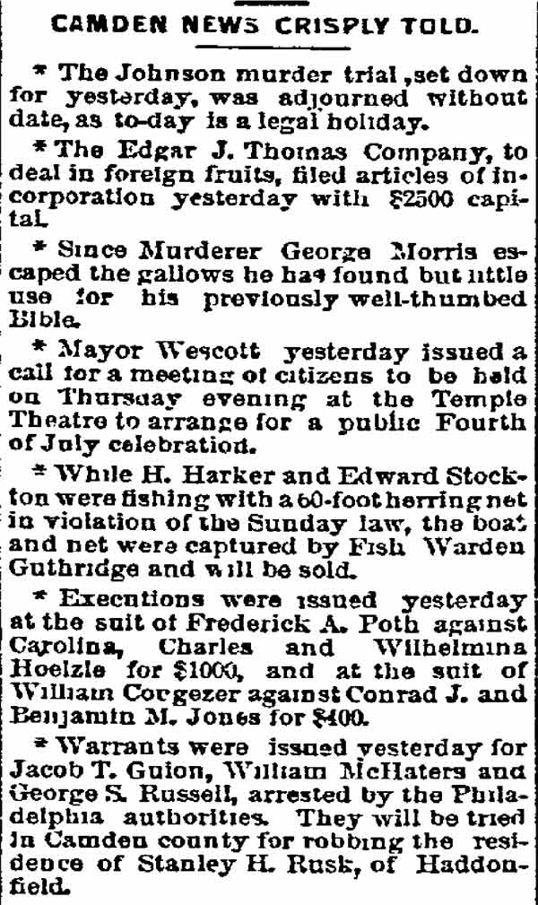 Philadelphia Inquirer May 30, 1893 — Camden News Crisply Told