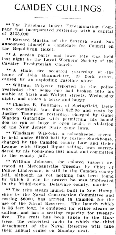 Philadelphia Inquirer August 2, 1901 — Camden Cullings