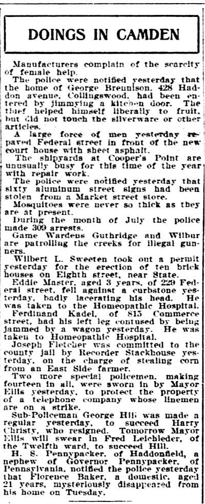 Philadelphia Inquirer August 10, 1906 — Doings in Camden