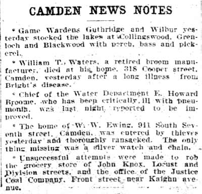 Philadelphia Inquirer August 11, 1905 — Camden News Notes