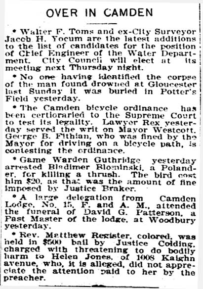 Philadelphia Inquirer August 20, 1897 — Over in Camden