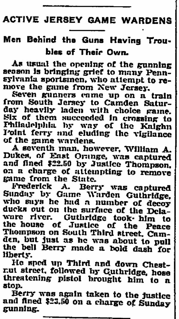 Trenton Evening Times November 5, 1901 — Active Jersey Game Wardens