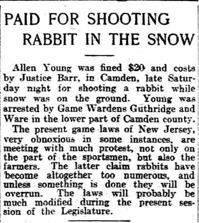 Philadelphia Inquirer December 8, 1902 — Paid for Shooting Rabbit in the Snow