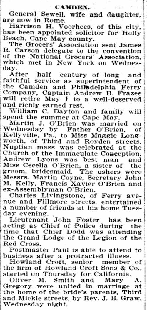 Philadelphia Inquirer, April 28, 1895 — Camden news items