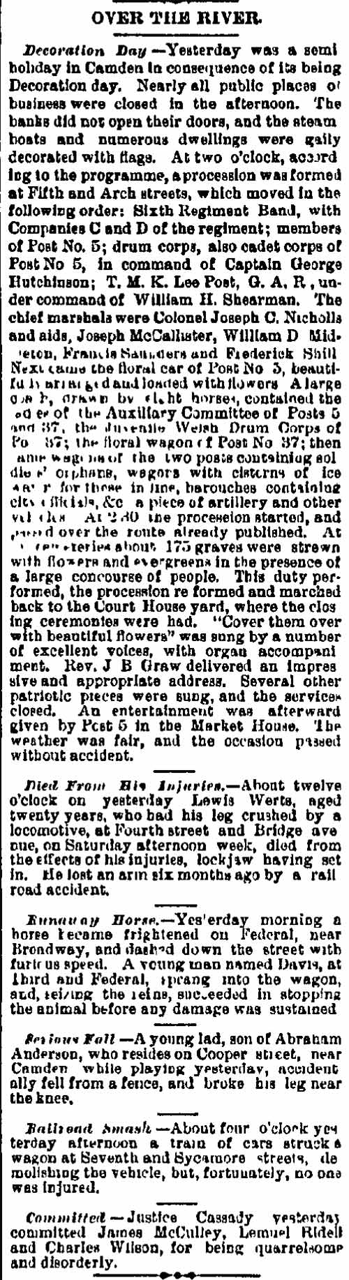 Philadelphia Inquirer, June 1, 1880 — Decoration Day procession under command of William H. Shearman