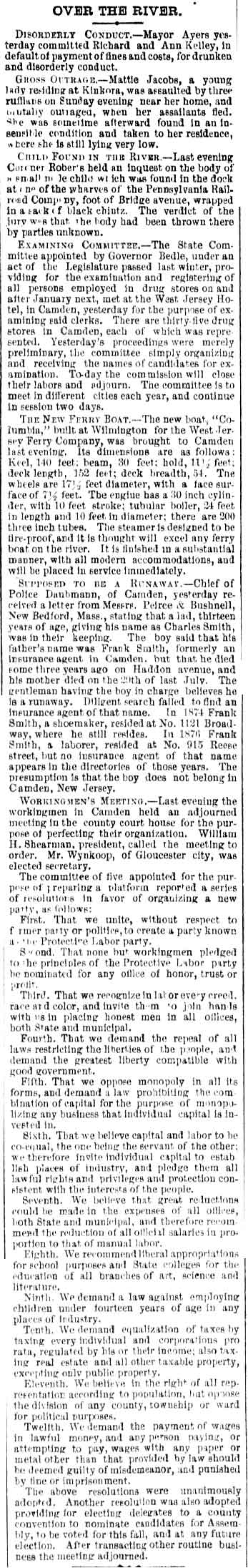 Philadelphia Inquirer, September 19, 1877 — Over the River, including Workingmen's Meeting adjourned