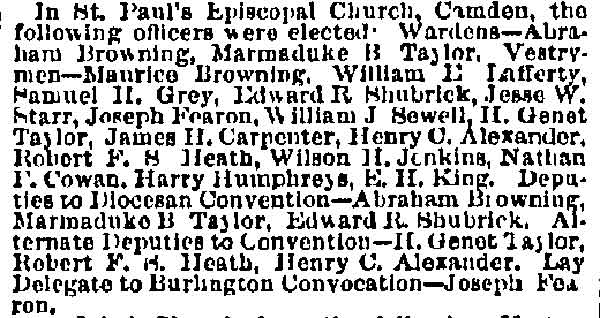 Philadelphia Inquirer April 16, 1884 — St. Paul's Episcopal Church elections