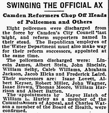 Philadelphia Inquirer, May 27, 1898 — Swinging the Official Ax, column 1
