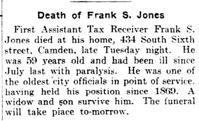 Death of Frank S. Jones, Philadelphia Inquirer, June 11, 1903