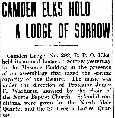 Philadelphia Inquirer, December 7, 1903 — Camden Elks Hold a Lodge of Sorrow, part 1