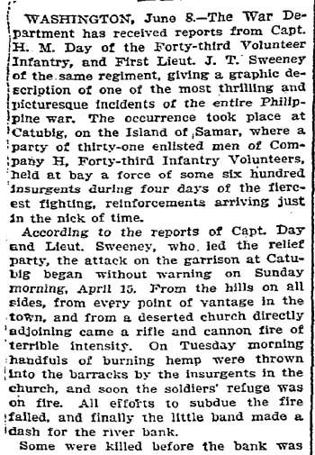 New York Times, June 9, 1900, The Fight at Catubig, column 1