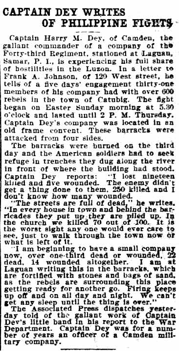 Philadelphia Inquirer, June 10, 1900, Captain Dey Writes of Philippine Fights
