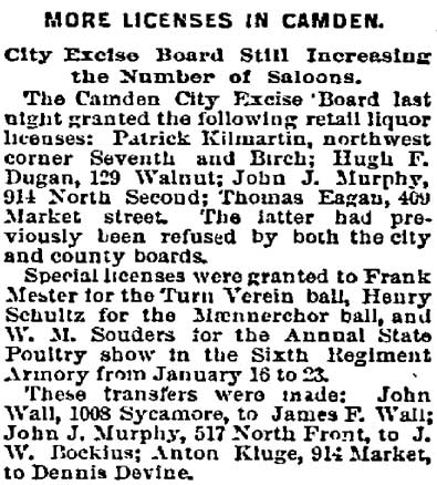 More Licenses in Camden — Philadelphia Inquirer, January 5, 1893