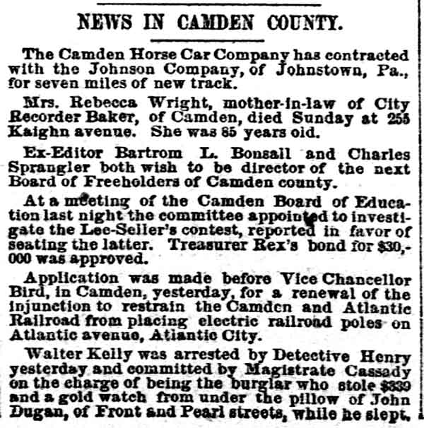News in Camden County — Philadelphia Inquirer, April 2, 1889