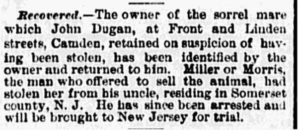 Recovered — Philadelphia Inquirer, August 8, 1879