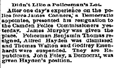 Philadelphia Inquirer, May 23, 1893 — Didn't Like a Policeman's Lot