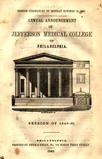 Jefferson Medical College Annual Announcement, 1849