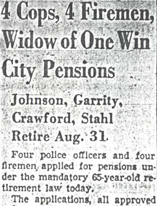 4 Cops, 4 Firemen, Widow of One Win City Pensions — Camden Courier-Post, July 7, 1950