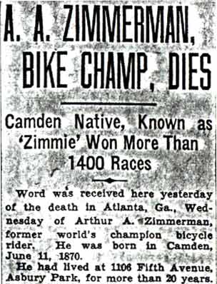 Obituary for A. A. Zimmerman, Bike Champ, Dies