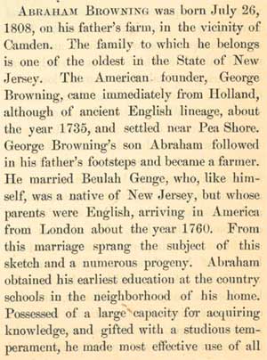 Biography of Abraham Browning from Prowell's History, page 1
