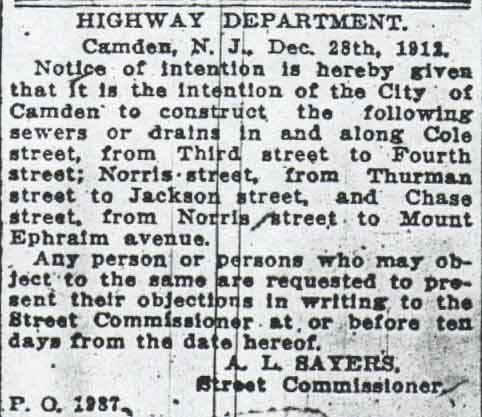 Camden Courier article about Alfred L. Sayers, December 28, 1913